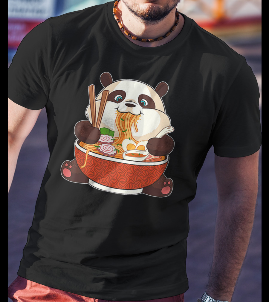 Cute Panda Bear Enjoying Japanese Ramen Noodles T-Shirt