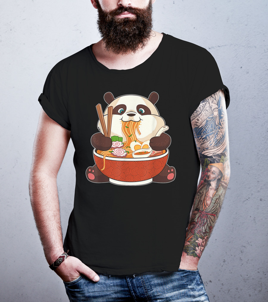 Cute Panda Bear Enjoying Japanese Ramen Noodles T-Shirt