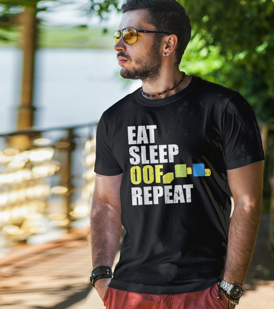 Eat Sleep Oof Repeat Gamers Blocky Character Banner T-Shirt