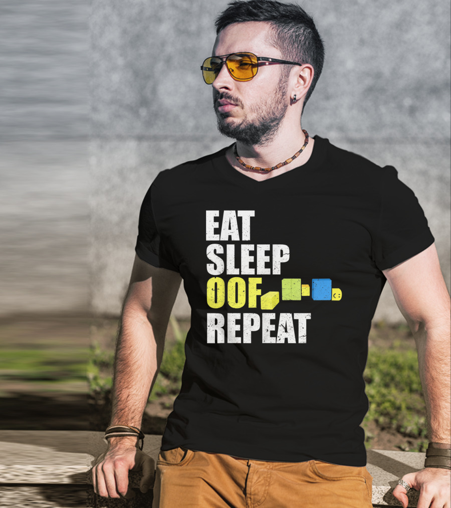 Eat Sleep Oof Repeat Gamers Blocky Character Banner T-Shirt