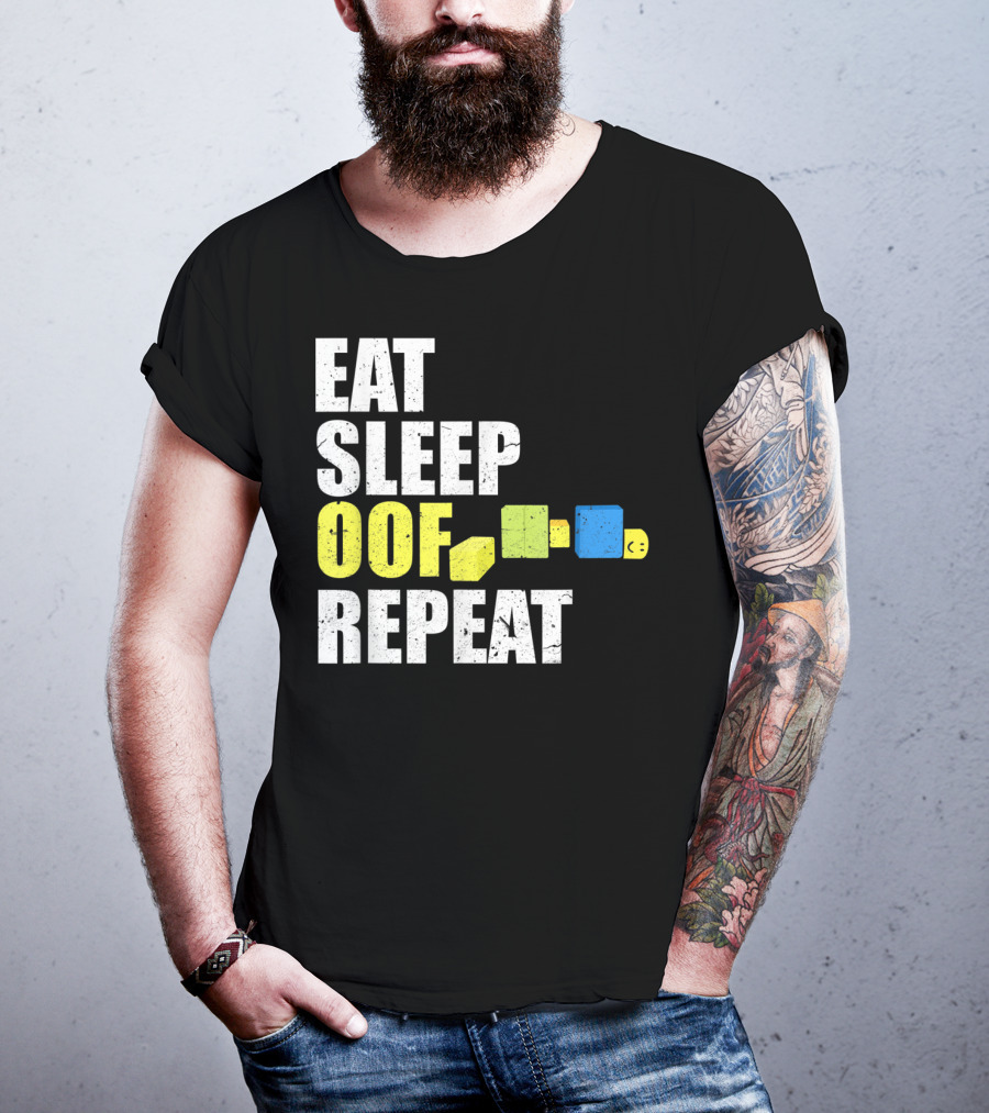 Eat Sleep Oof Repeat Gamers Blocky Character Banner T-Shirt