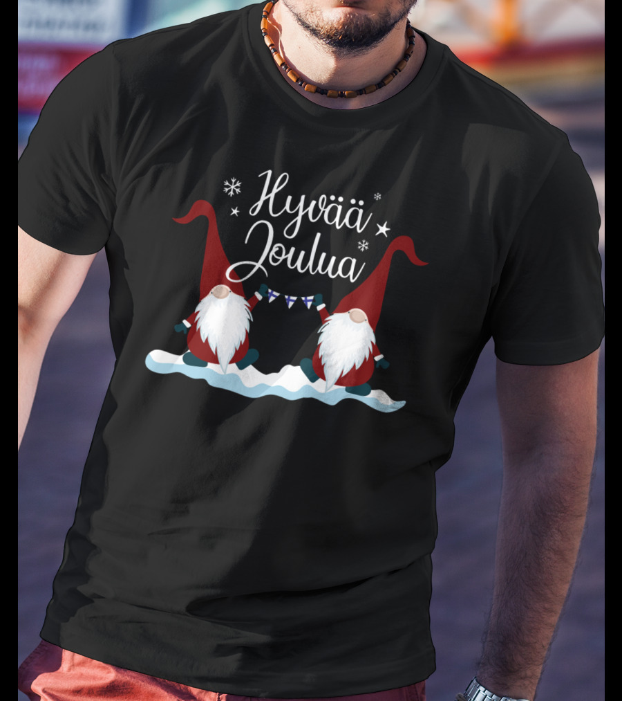 Hyvää Joulua Finnish Merry Christmas Finland Gnomes T-Shirt
