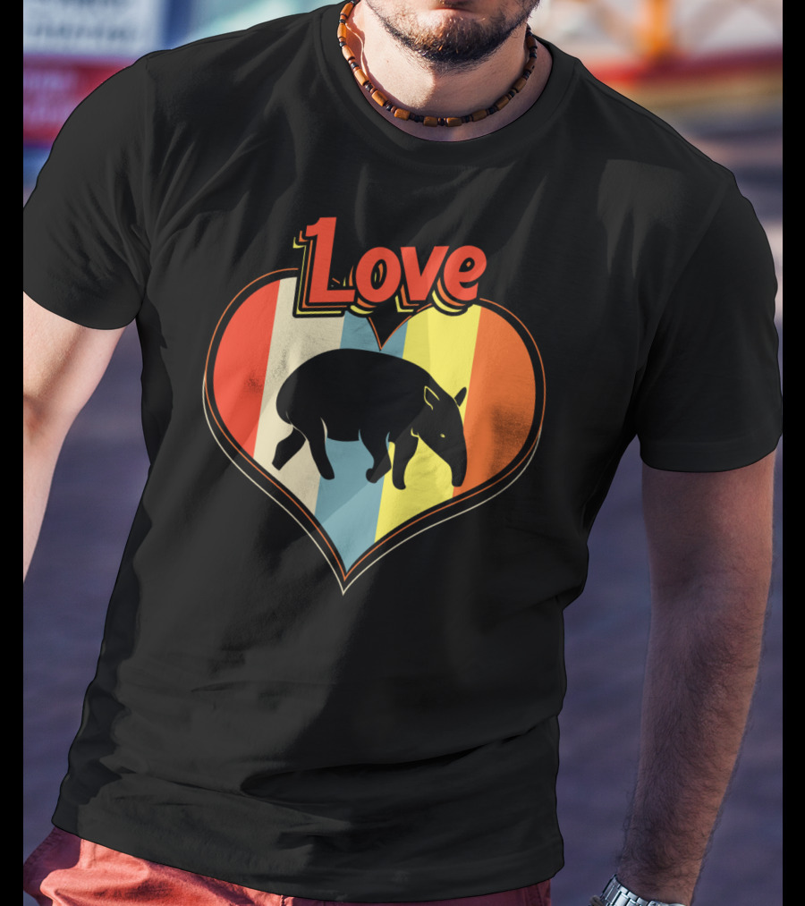 Love Heart Tapir Vintage Stripe T-Shirt