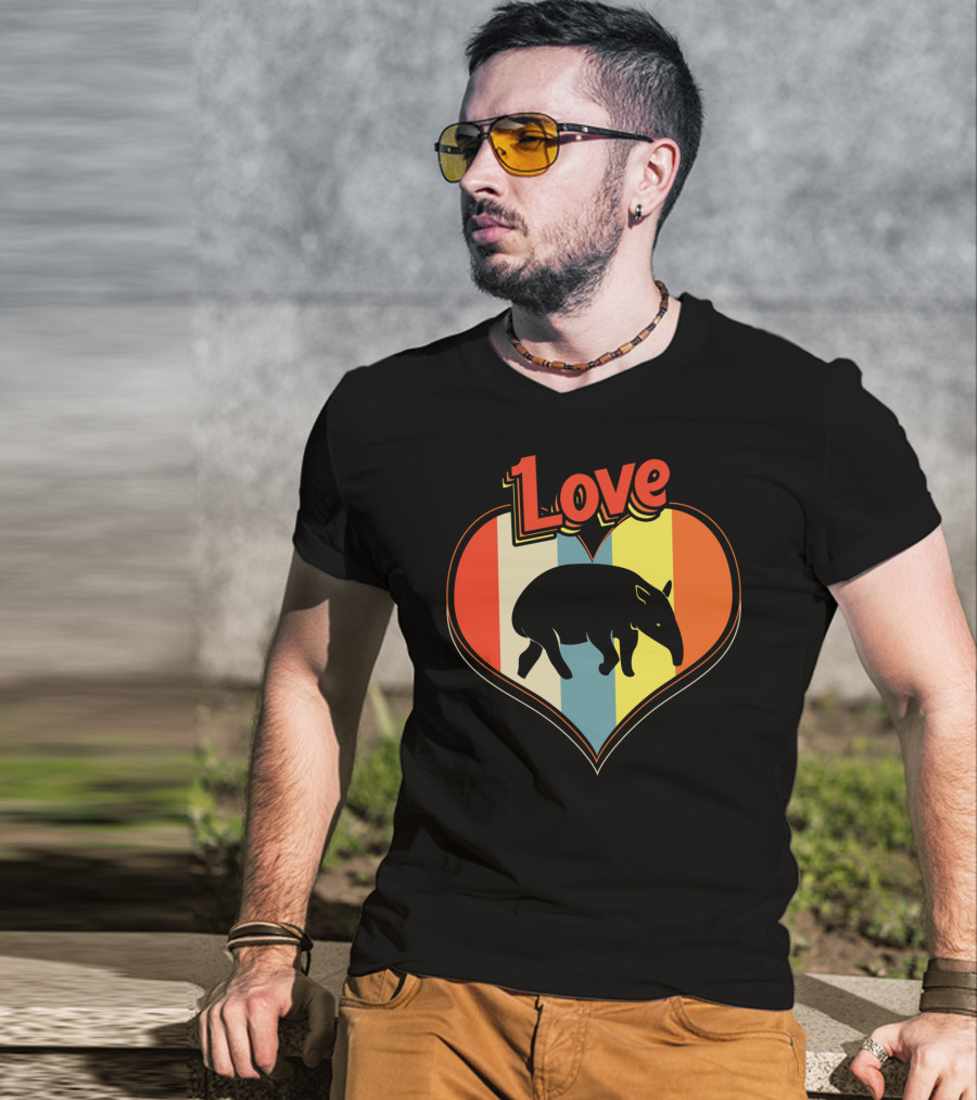Love Heart Tapir Vintage Stripe T-Shirt