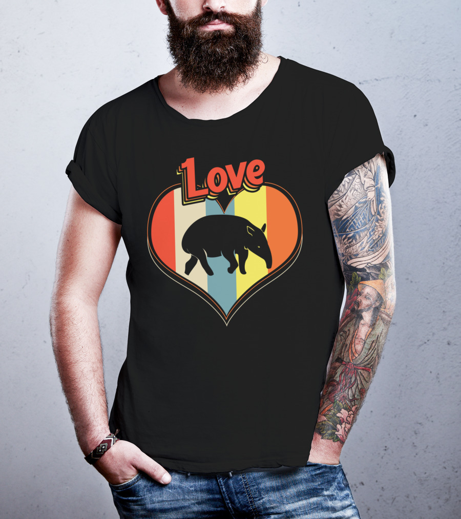 Love Heart Tapir Vintage Stripe T-Shirt