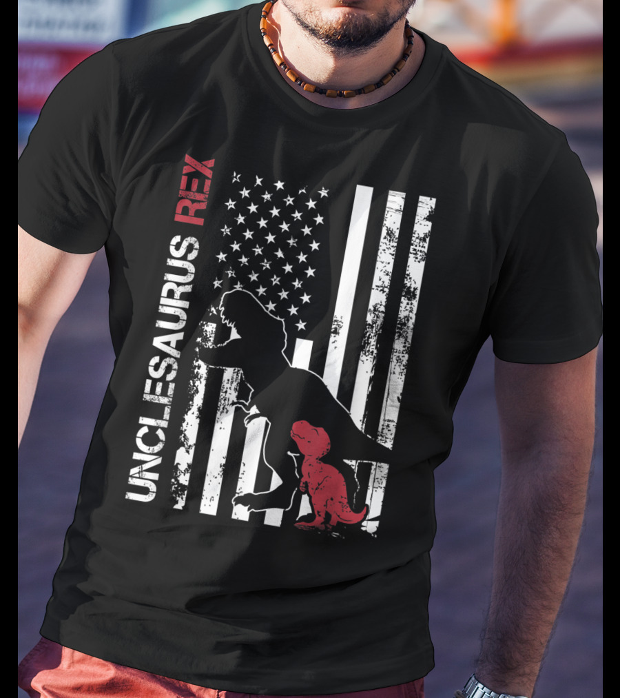Unclesaurus Rex Dinosaur USA Flag Family T-Shirt