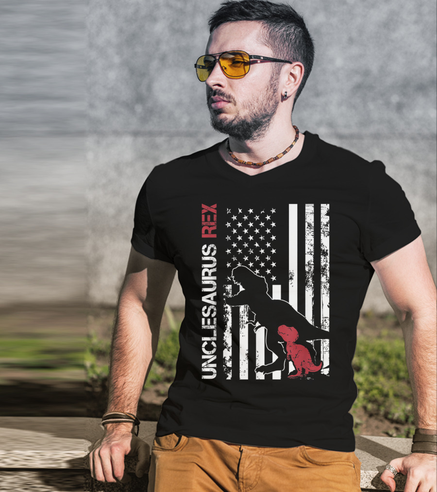 Unclesaurus Rex Dinosaur USA Flag Family T-Shirt