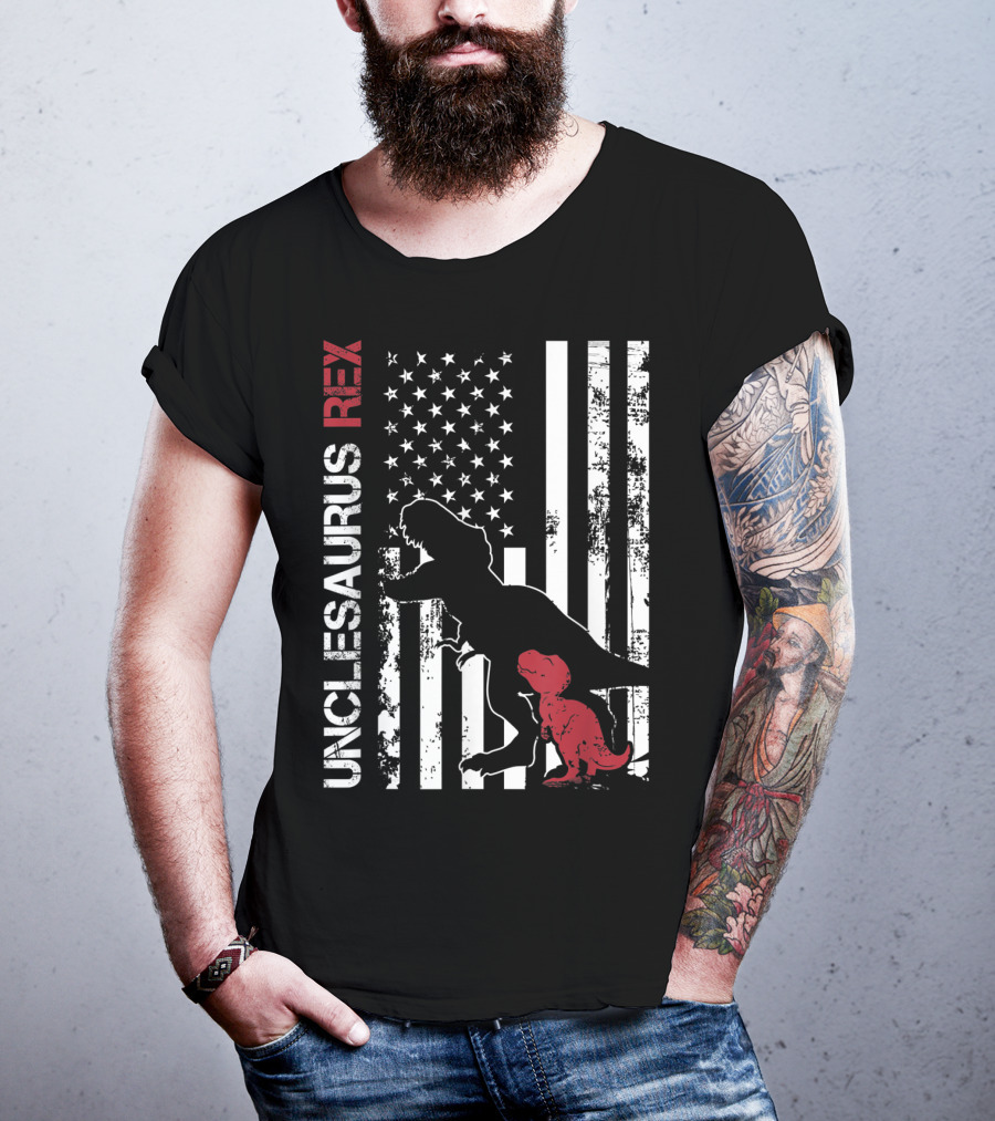 Unclesaurus Rex Dinosaur USA Flag Family T-Shirt
