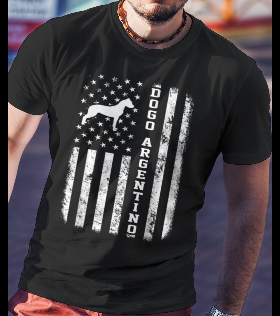 Vintage American Flag Dogo Argentino Dog T-Shirt
