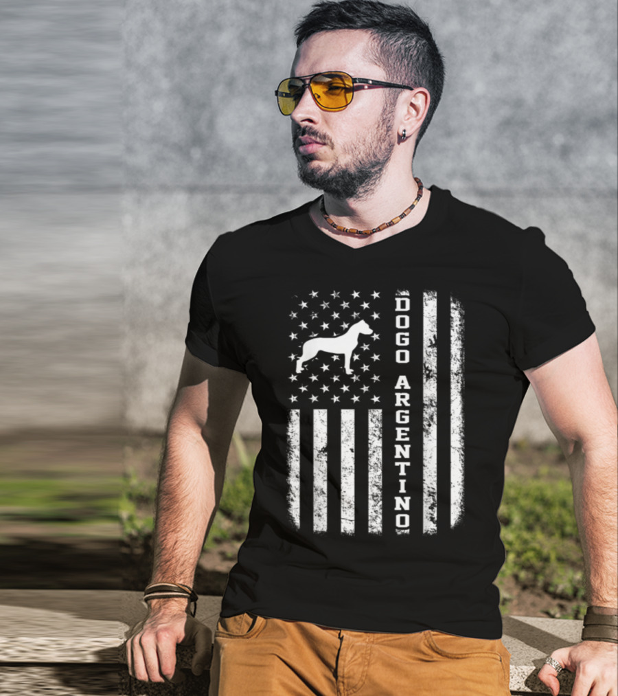 Vintage American Flag Dogo Argentino Dog T-Shirt
