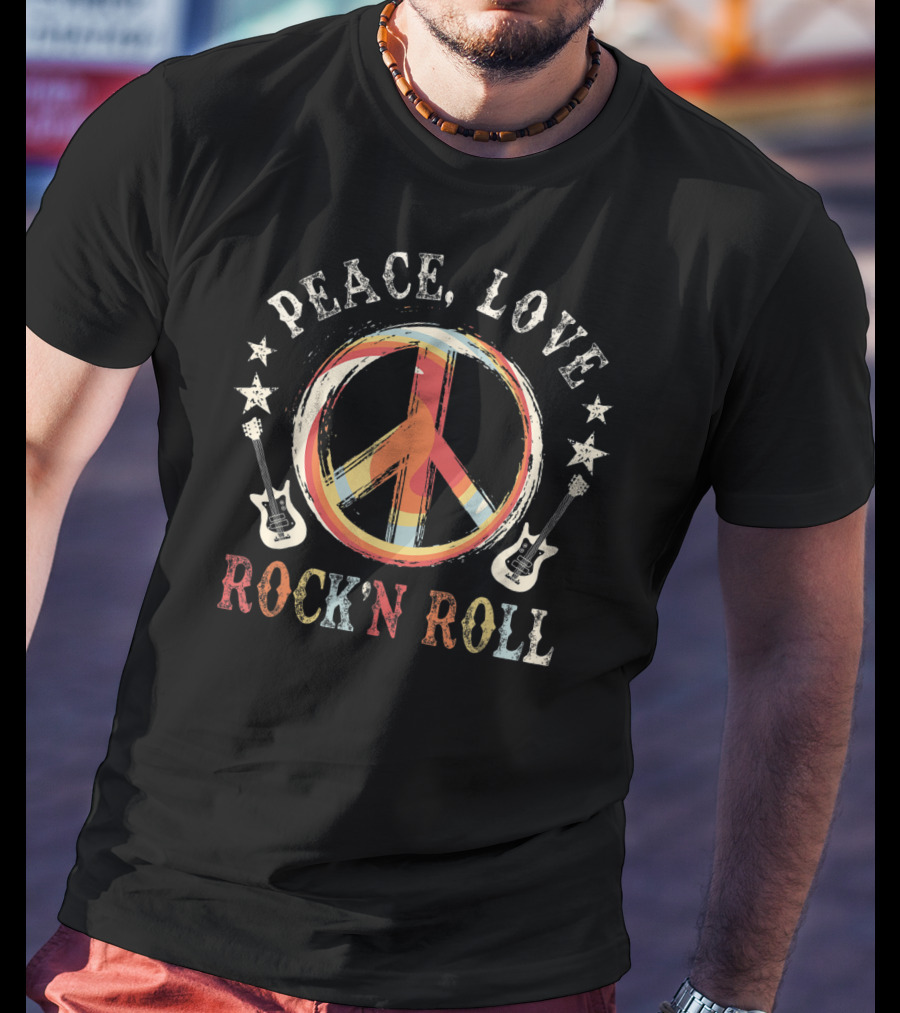 Peace Love Rock'n Roll Vintage Guitar Iconic T-Shirt