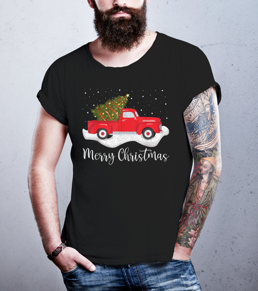 Merry Christmas Vintage Red Truck With Christmas Tree T-Shirt
