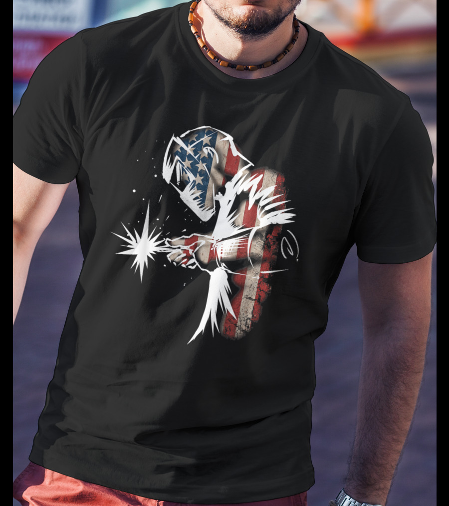 Welder American Flag USA Patriotic Welding Helmet T-Shirt