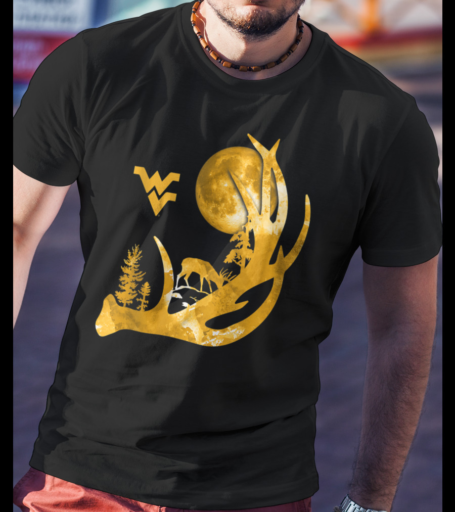 West Virginia Mountaineers Antler Moon Deer Silhouette Fan T-Shirt