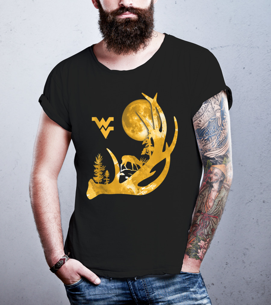 West Virginia Mountaineers Antler Moon Deer Silhouette Fan T-Shirt