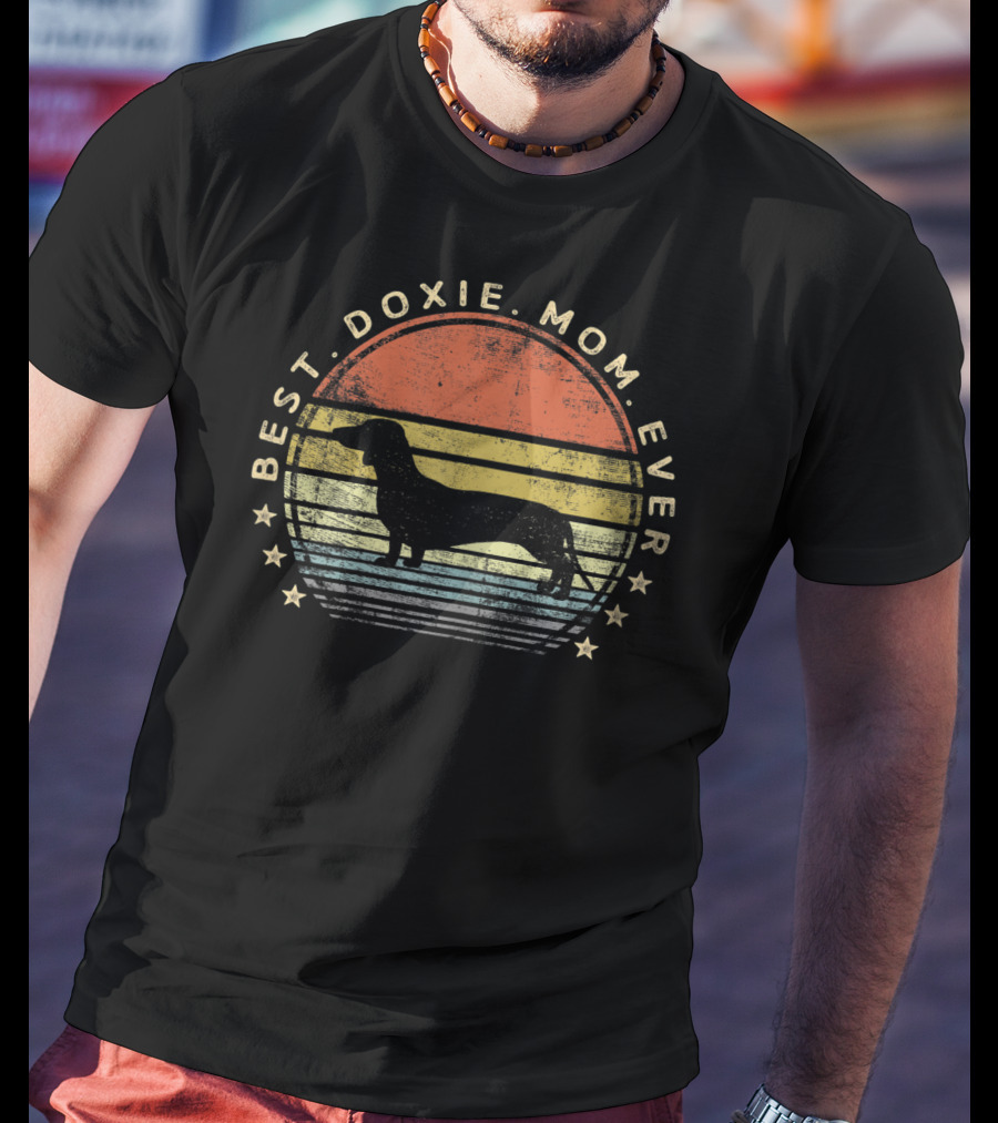 Best Doxie Mom Ever Retro Dachshund Silhouette Vintage Sunset T-Shirt