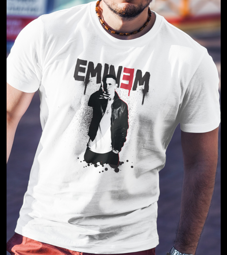Eminem Sprayed Up Red E Iconic Leather Jacket T-Shirt