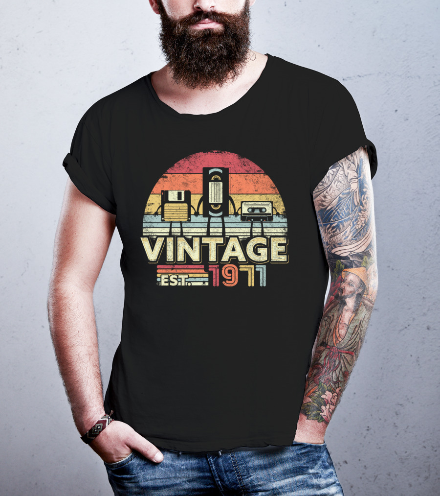 Vintage 1971 Est. Cassette Floppy Disk T-Shirt