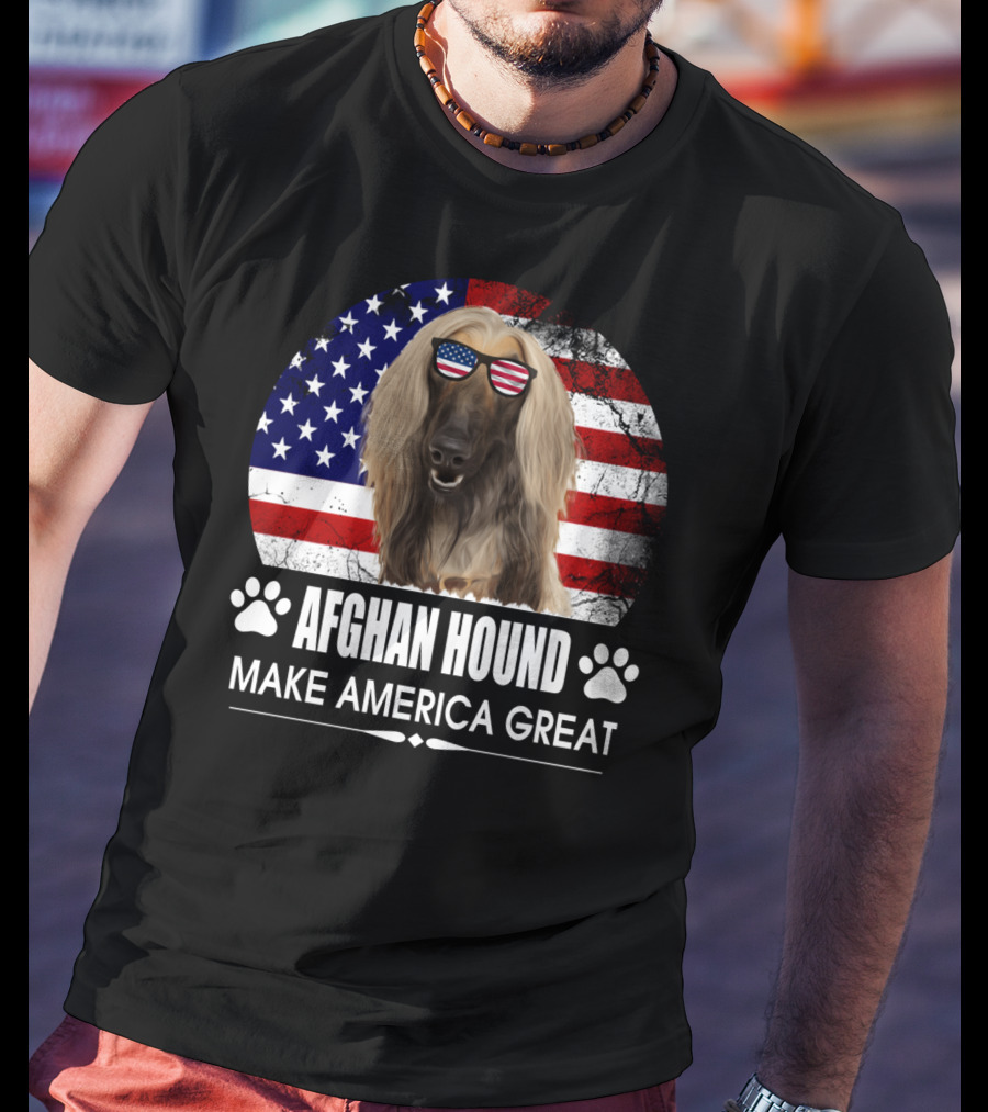 Afghan Hound Make America Great With Dog And Flag Paw Prints T-Shirt
