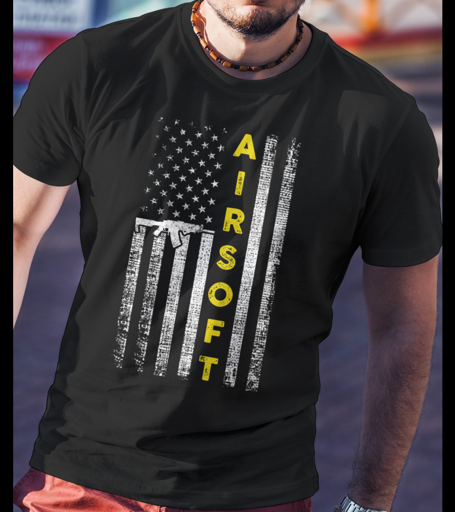 Airsoft Gun American Flag Patriotic United States T-Shirt