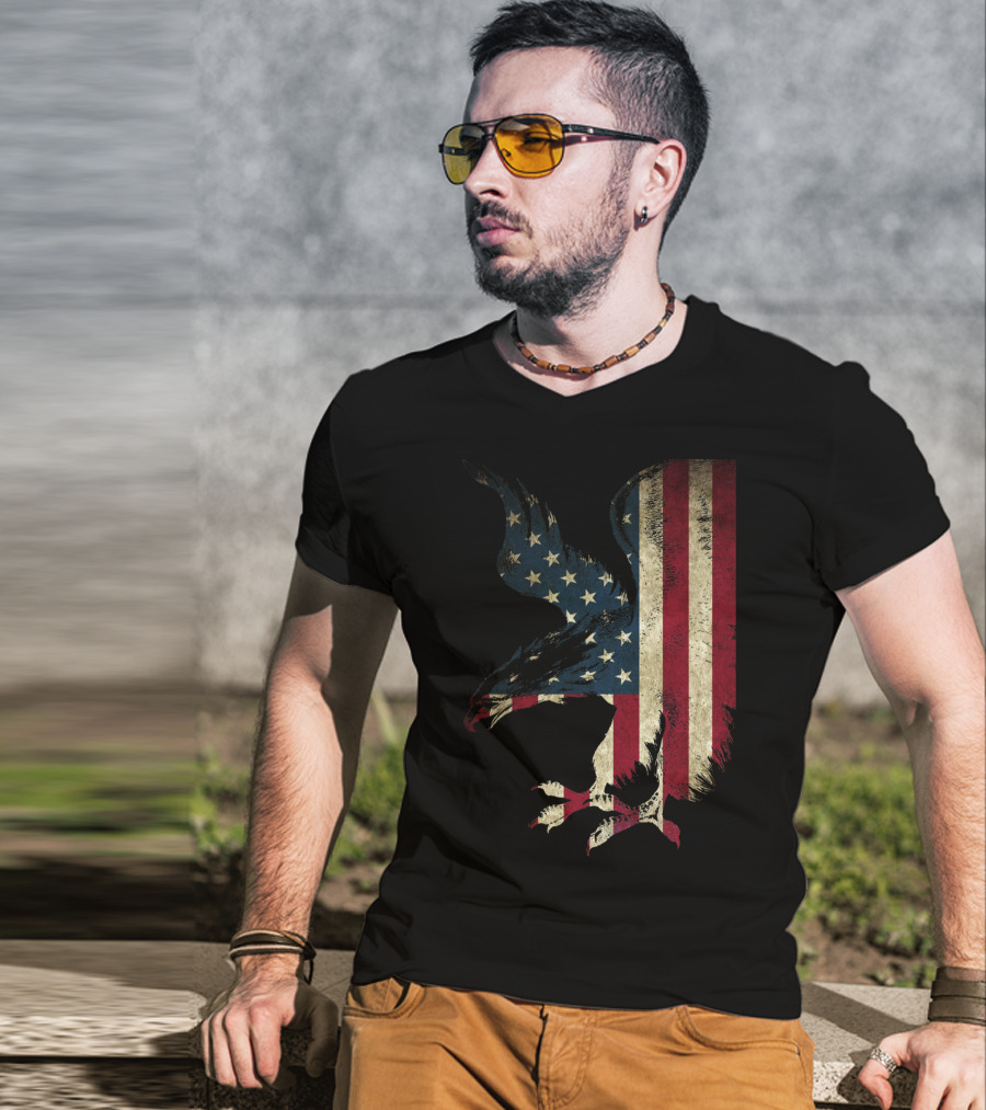 American Patriot Freedom Bald Eagle USA Flag T-Shirt