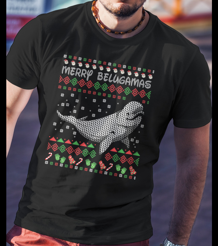 Merry Belugamas Ugly Christmas Sweater Beluga Whale Fans T-Shirt