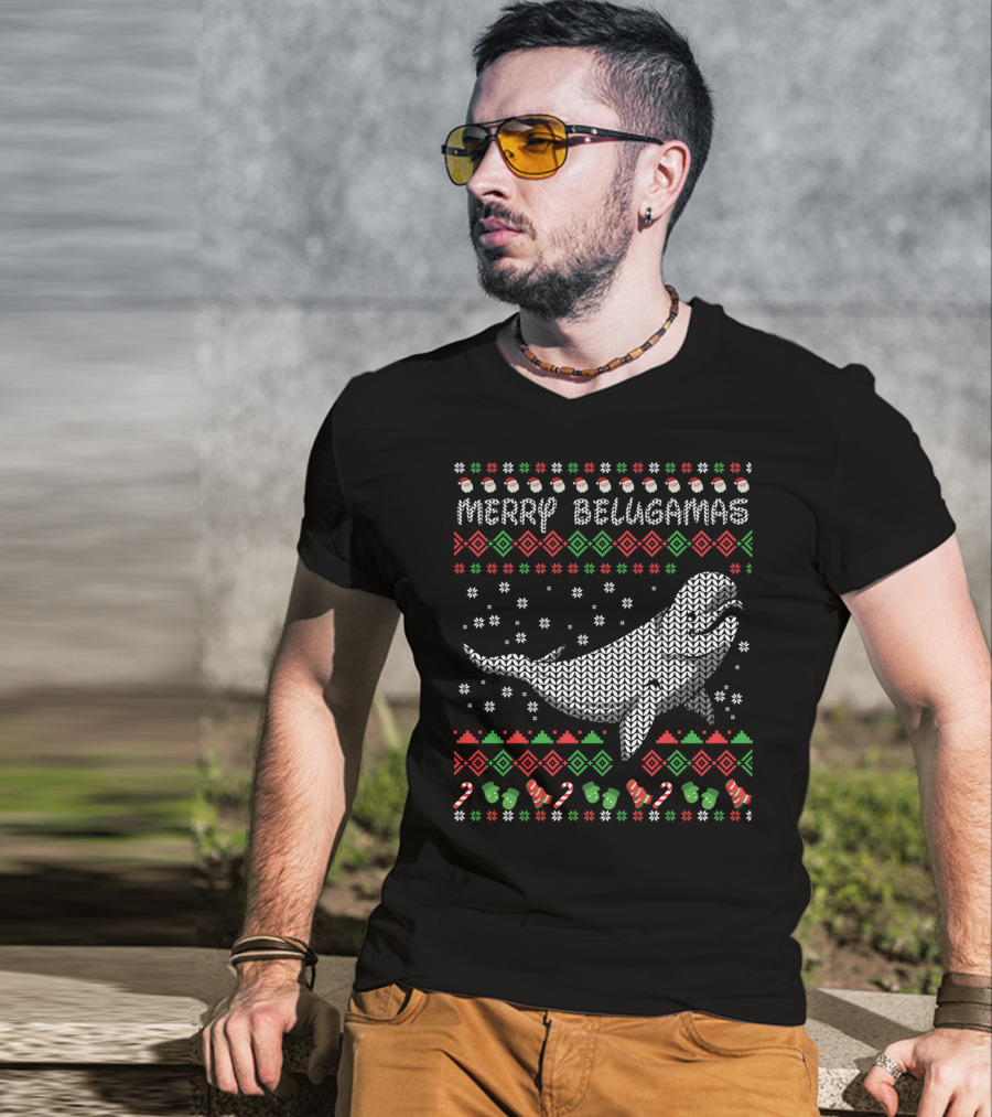 Merry Belugamas Ugly Christmas Sweater Beluga Whale Fans T-Shirt