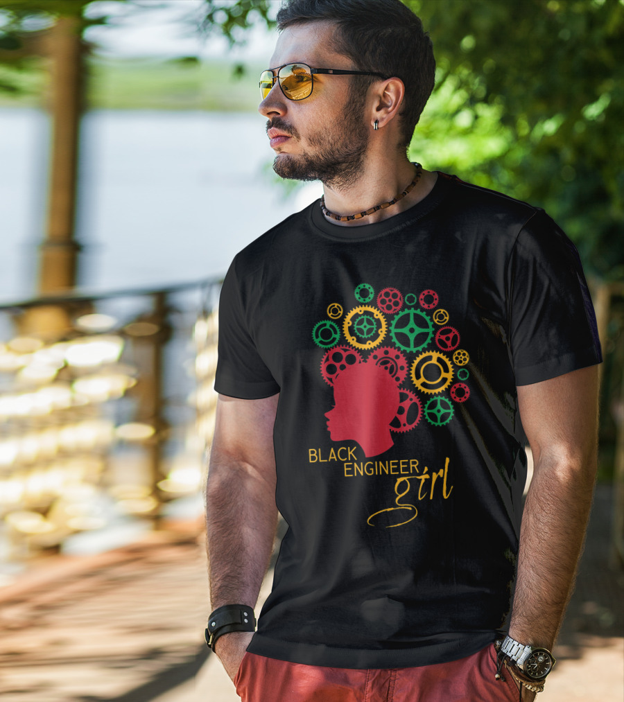 Black Engineer Girl Afro Gears T-Shirt