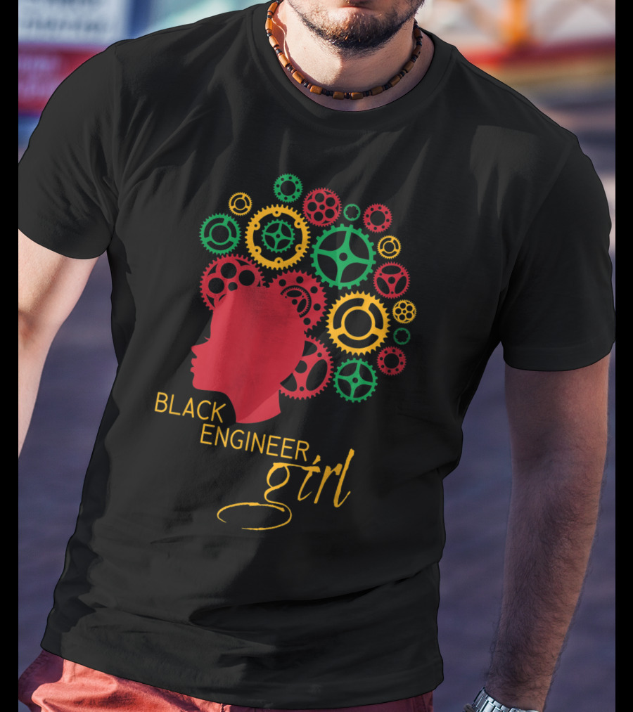 Black Engineer Girl Afro Gears T-Shirt