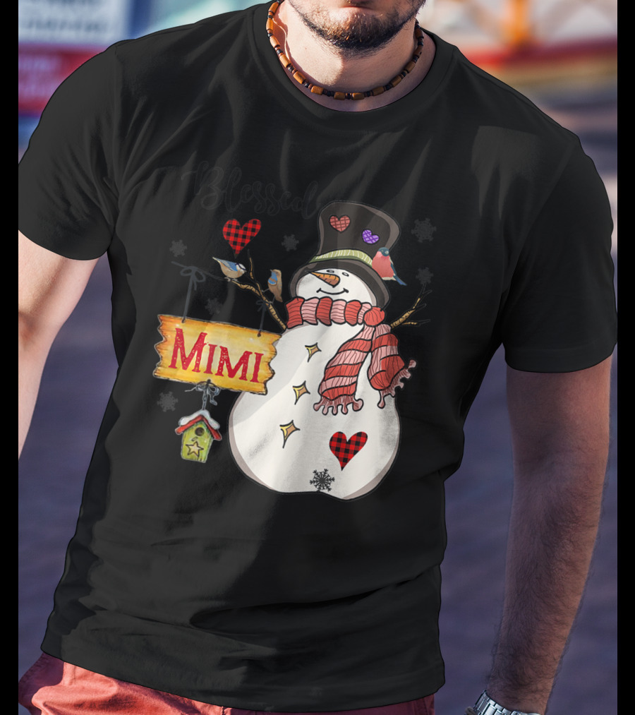Blessed Mimi Snowman Grandma Christmas Family T-Shirt