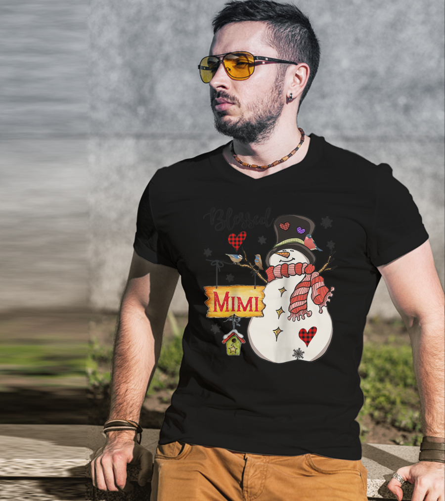 Blessed Mimi Snowman Grandma Christmas Family T-Shirt