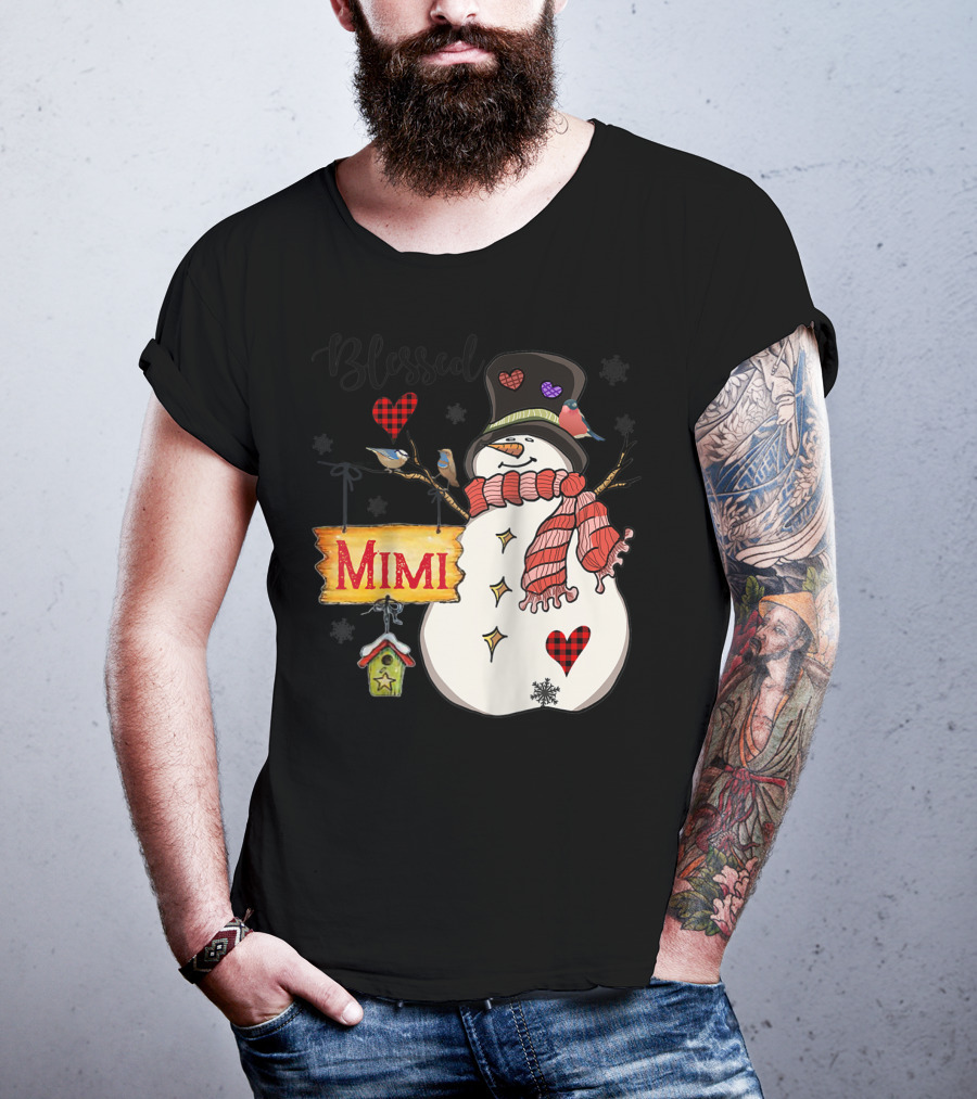 Blessed Mimi Snowman Grandma Christmas Family T-Shirt