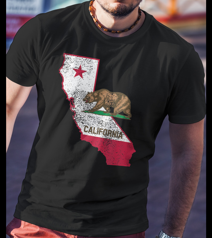California Flag Bear And Star On State Outline T-Shirt