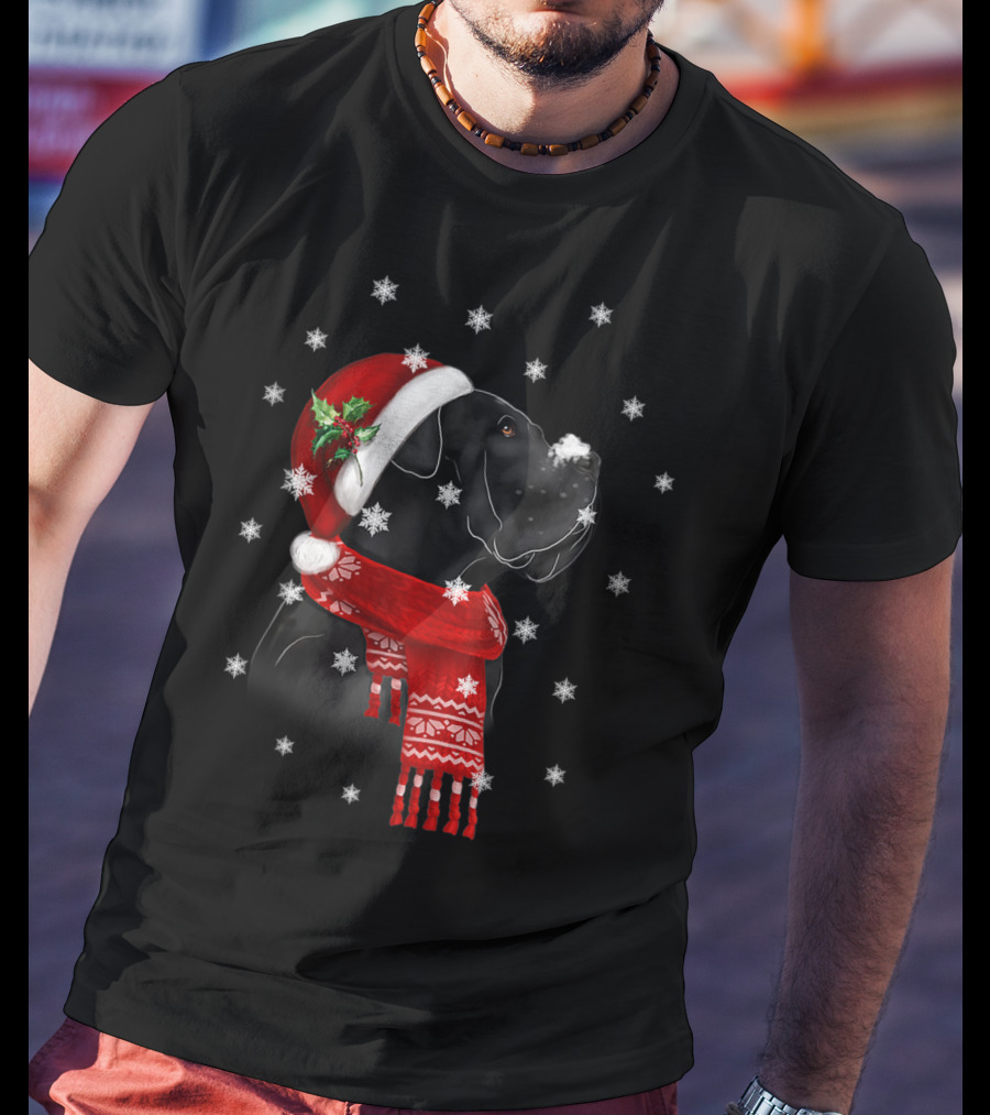 Cane Corso Christmas Tree Xmas For Cane Corso With Santa Hat And Snowflakes T-Shirt