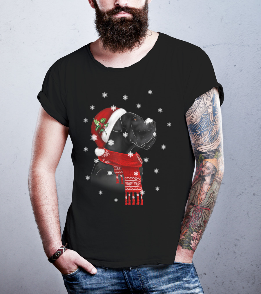 Cane Corso Christmas Tree Xmas For Cane Corso With Santa Hat And Snowflakes T-Shirt