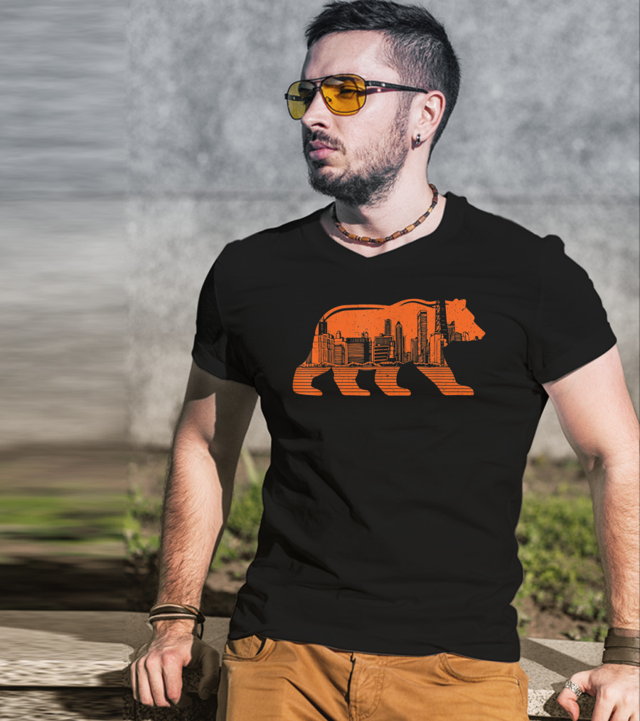 Chicago Football Bear Skyline Orange T-Shirt