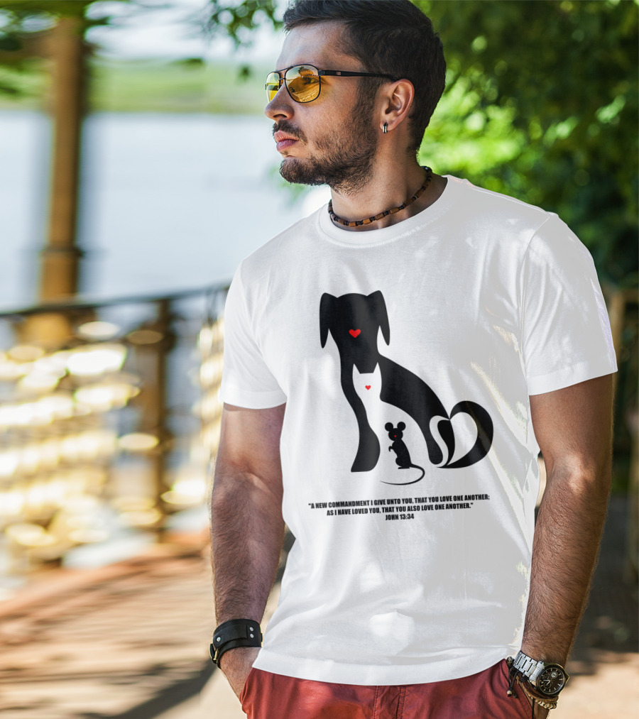 Christian I Love Dogs Cats Mice John 13:34 Commandment T-Shirt