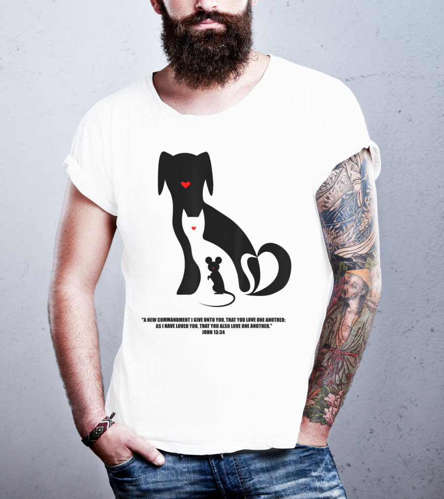 Christian I Love Dogs Cats Mice John 13:34 Commandment T-Shirt