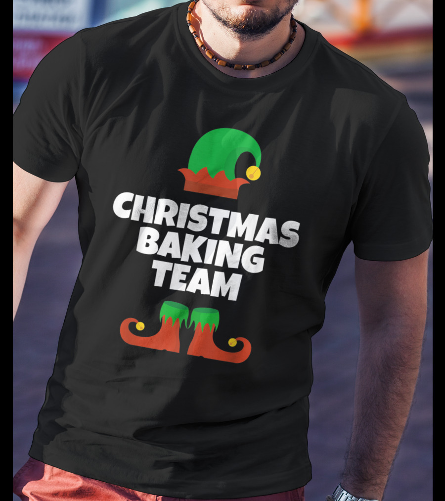 Christmas Baking Team Funny Cookie Baker Elf Hat And Shoes T-Shirt