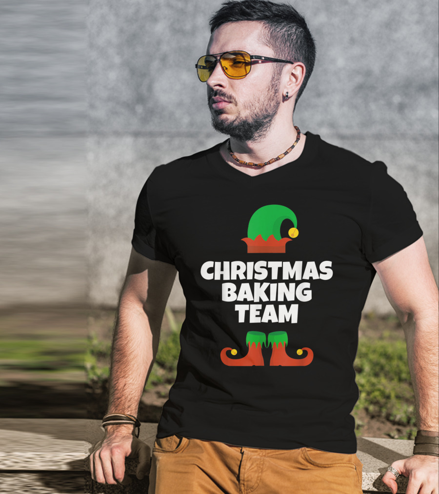 Christmas Baking Team Funny Cookie Baker Elf Hat And Shoes T-Shirt