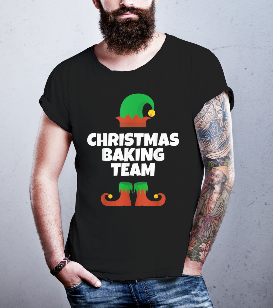 Christmas Baking Team Funny Cookie Baker Elf Hat And Shoes T-Shirt