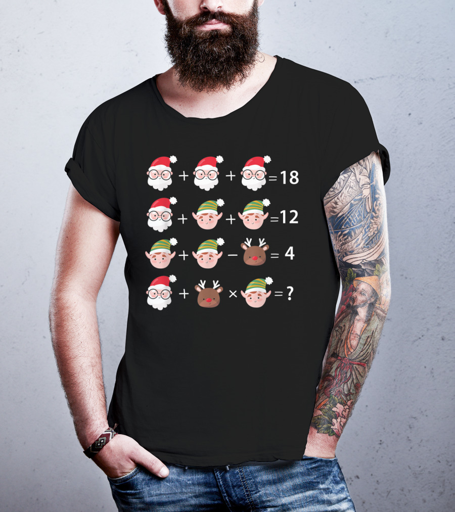 Christmas Math Quiz Santa Claus Elf Reindeer Equation T-Shirt