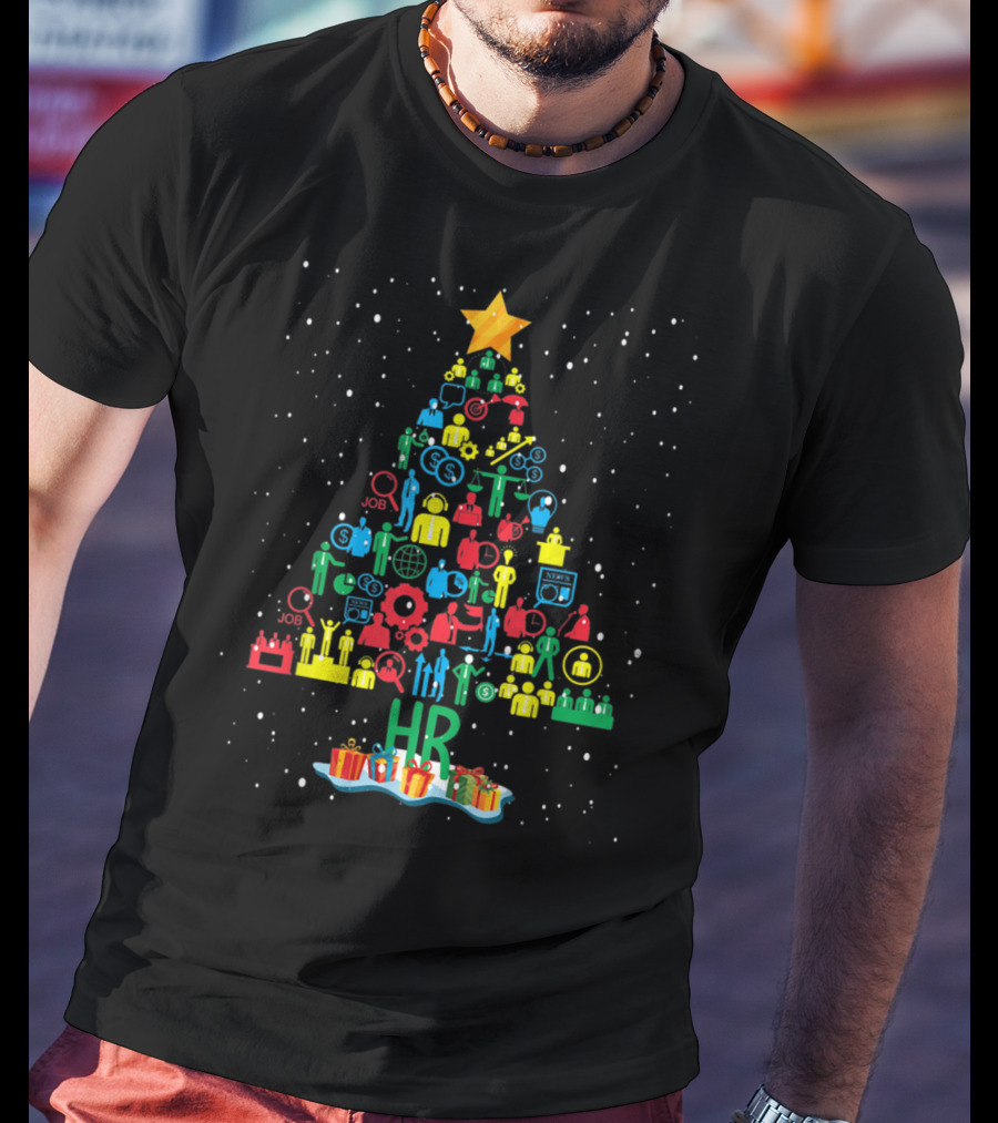 HR Christmas Tree With Job And People Icons T-Shirt