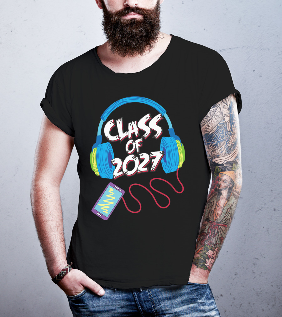 Class Of 2027 Headphones Smartphone 5th Grade Boy Girl T-Shirt