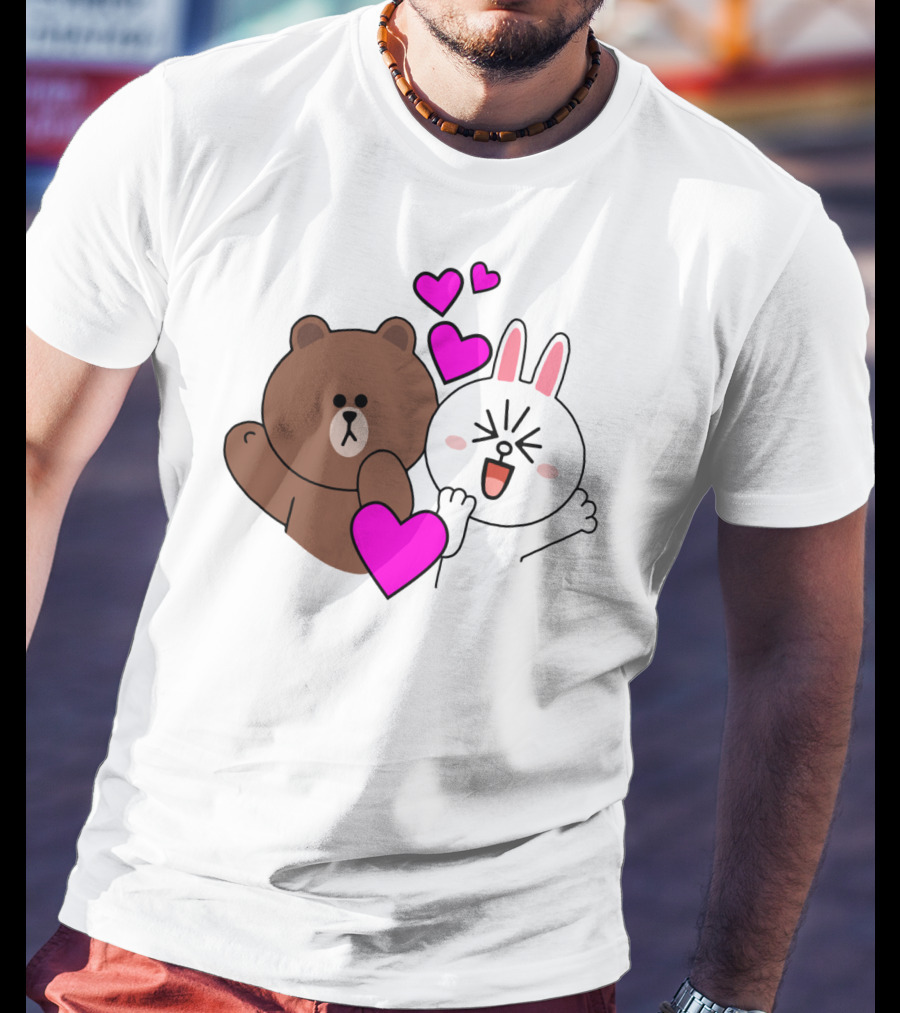 Brown Bear Cony Bunny Rabbit With Hearts Love T-Shirt