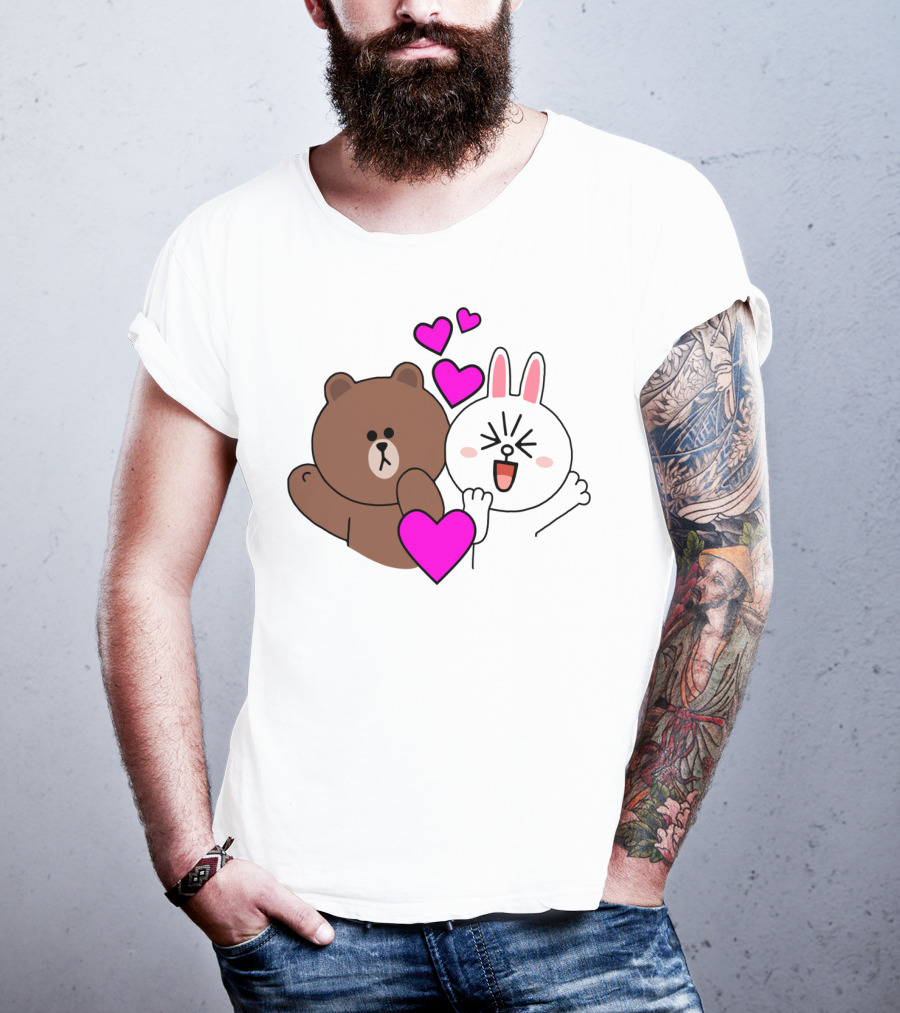 Brown Bear Cony Bunny Rabbit With Hearts Love T-Shirt