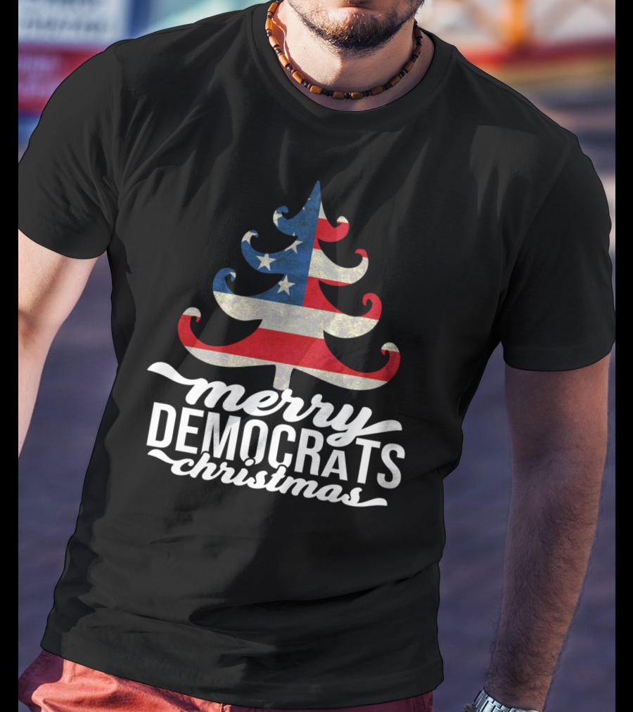 Merry Christmas Democrats Patriotic Tree USA Flag Stars T-Shirt