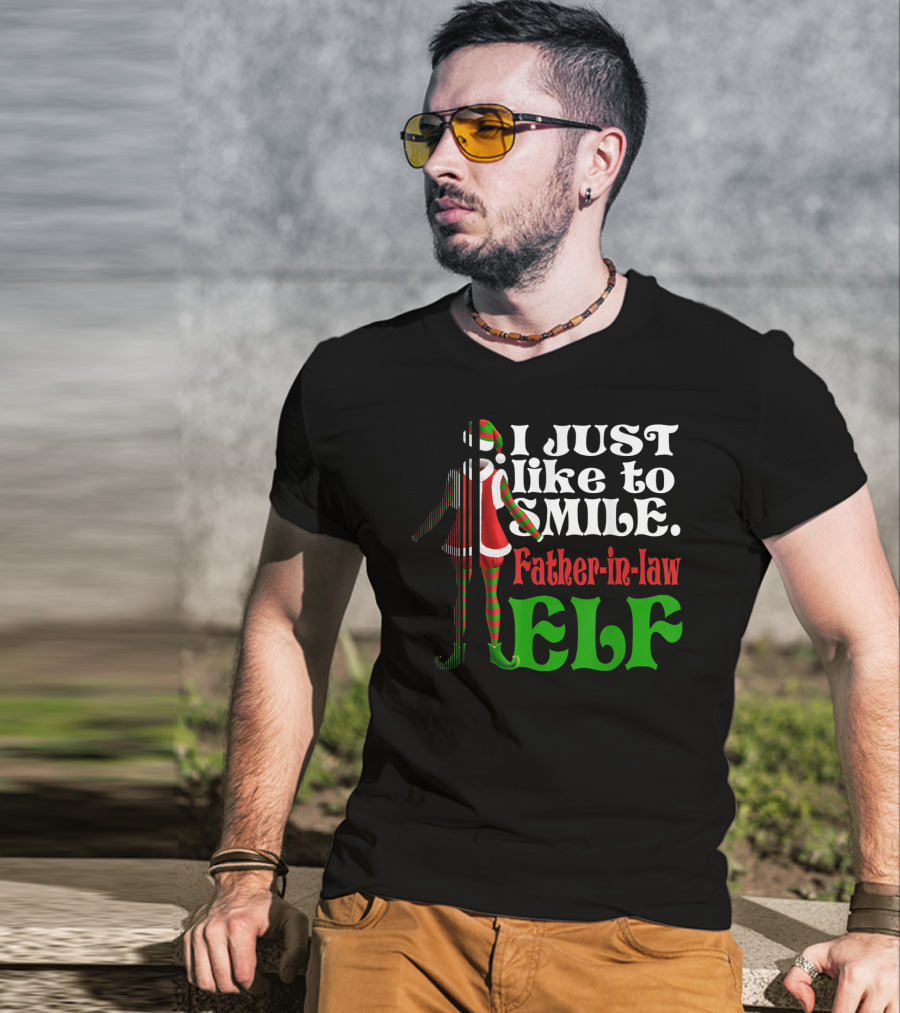 I Just Like To Smile Father-in-Law Elf Xmas Special T-Shirt