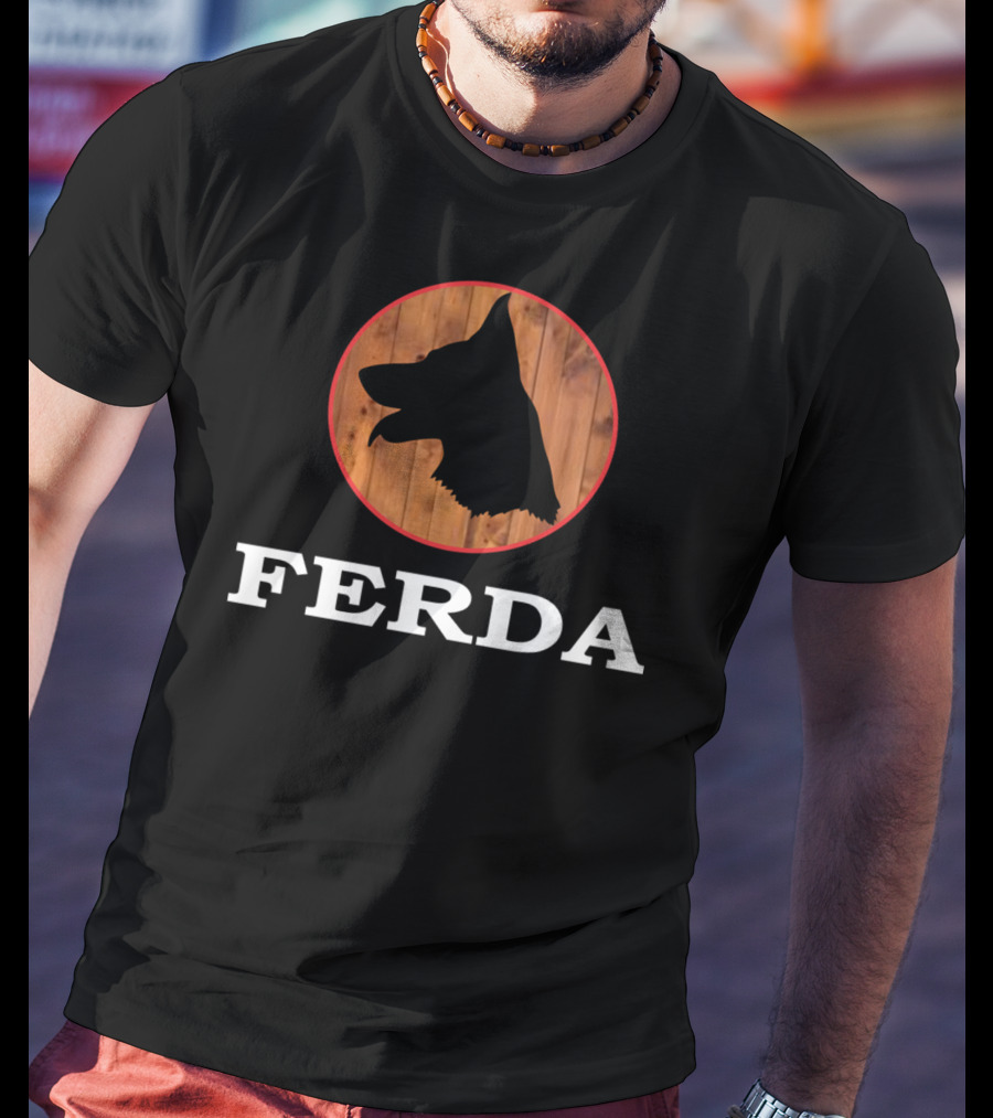 Ferda Dog Silhouette On Wood Background T-Shirt