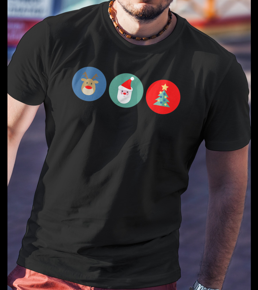 Festive Bright Colorful Reindeer Santa Tree Christmas Icons T-Shirt